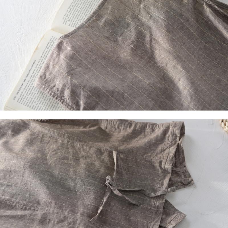 Gilet da Uomo Stile Inghilterra Moda Estiva Gilet da Uomo Traspirante Casual Top Scollo a V Senza Maniche a Righe Sottili Cotone Lino Giacca con Bottoni