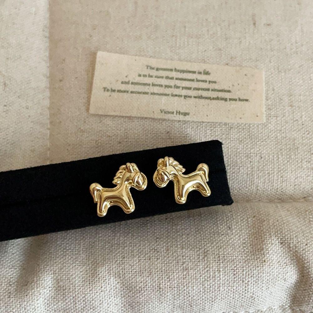 Unique Design Cartoon Animal Earrings Metallic Gold Silver Colt Horse Earrings Plated Alloy Statement Dangle Ear Jewelry