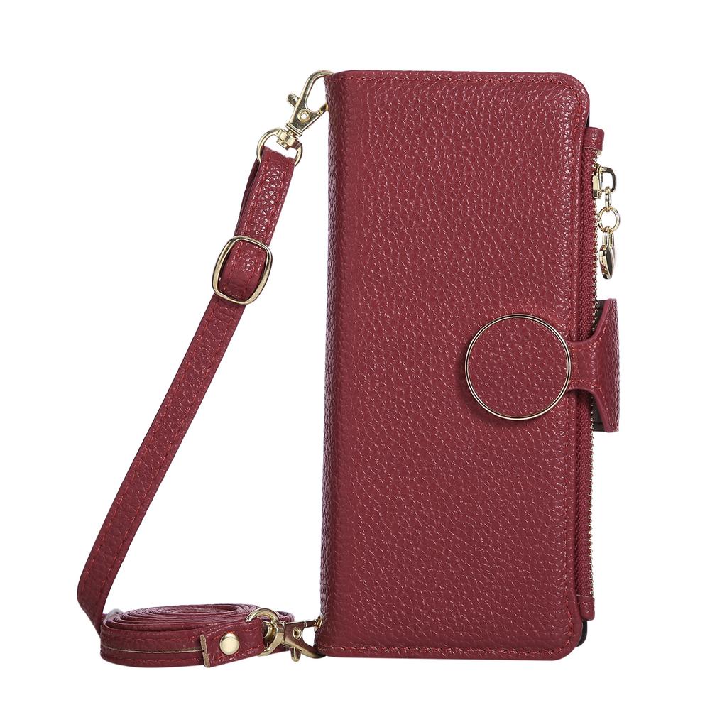 Applicable to Samsung Z Fold7 mobile phone leather case Z Fold5 folding mobile phone lychee pattern zipper wallet oblique span case