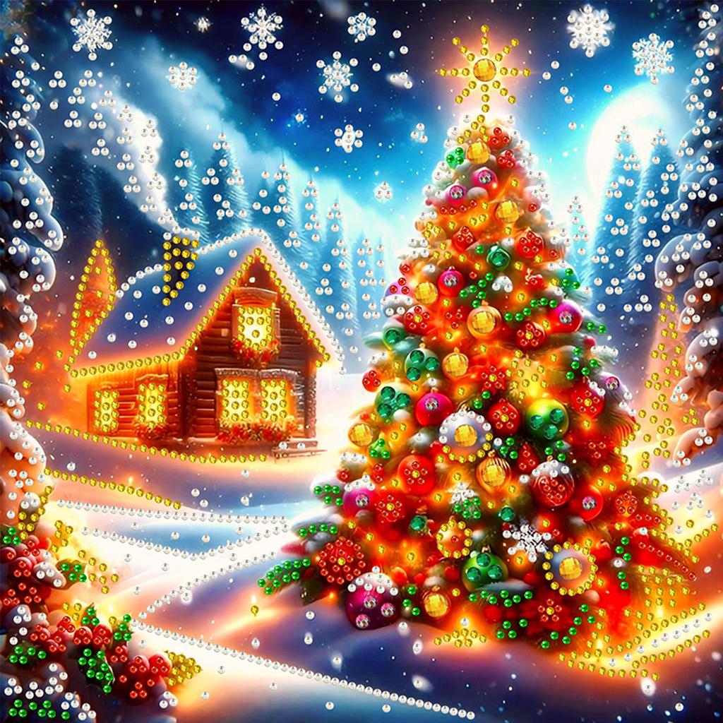 Christmas House Diamond Dots Gem Art for Home Office Wall Decor Special Shape Partial Drill Dimond Art Paintings 11.81x11.81in