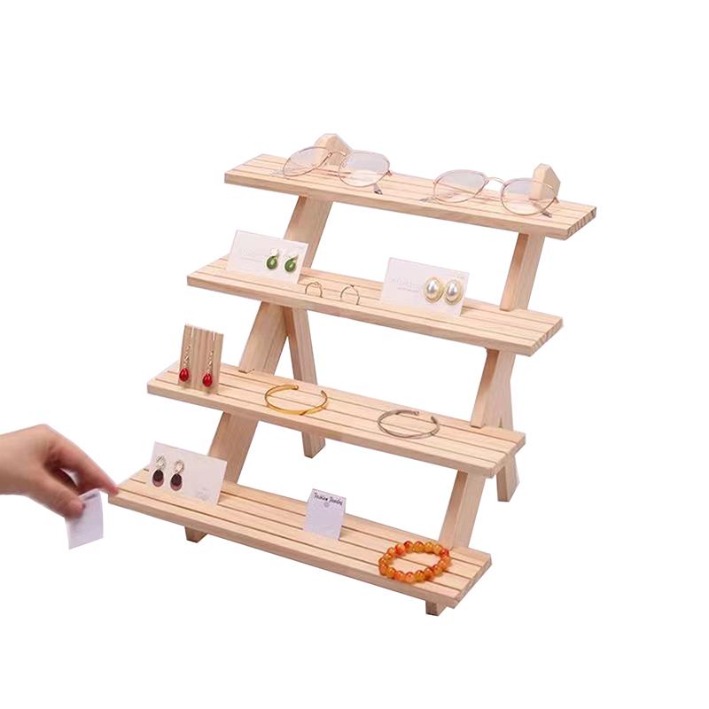 2/3/4 Tiers Ear Stud Holder Wooden Jewelry Dispaly Stand Shelf Cupcake Makeup Mini Figure Organizer Showcase Rack