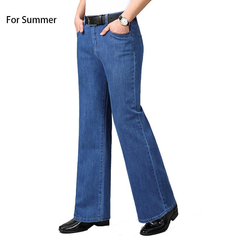 Pánské letní s vysokým pasem Flared Jeans Boot Cut Leg Flared Pánské designové klasické džínové džíny