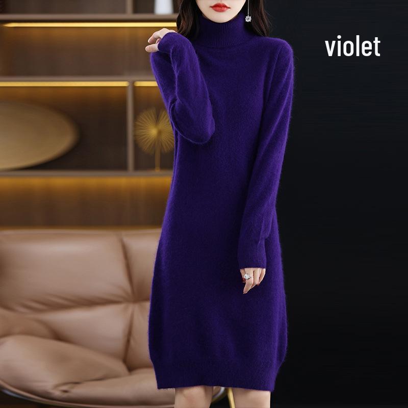 Women's Mink Velvet High Neck Knit Dress