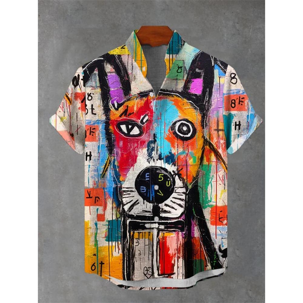 2026 animal pattern men's shirt summer casual short sleeved top Hawaiian shirt men's oversized lapel button men's shirt