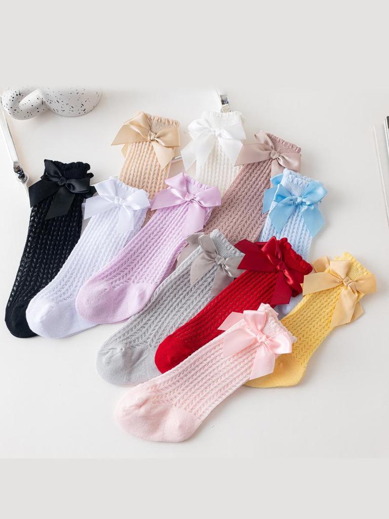 11 Colors Summer Baby Knee-High Mesh Socks with Big Bow, Red, Age 1