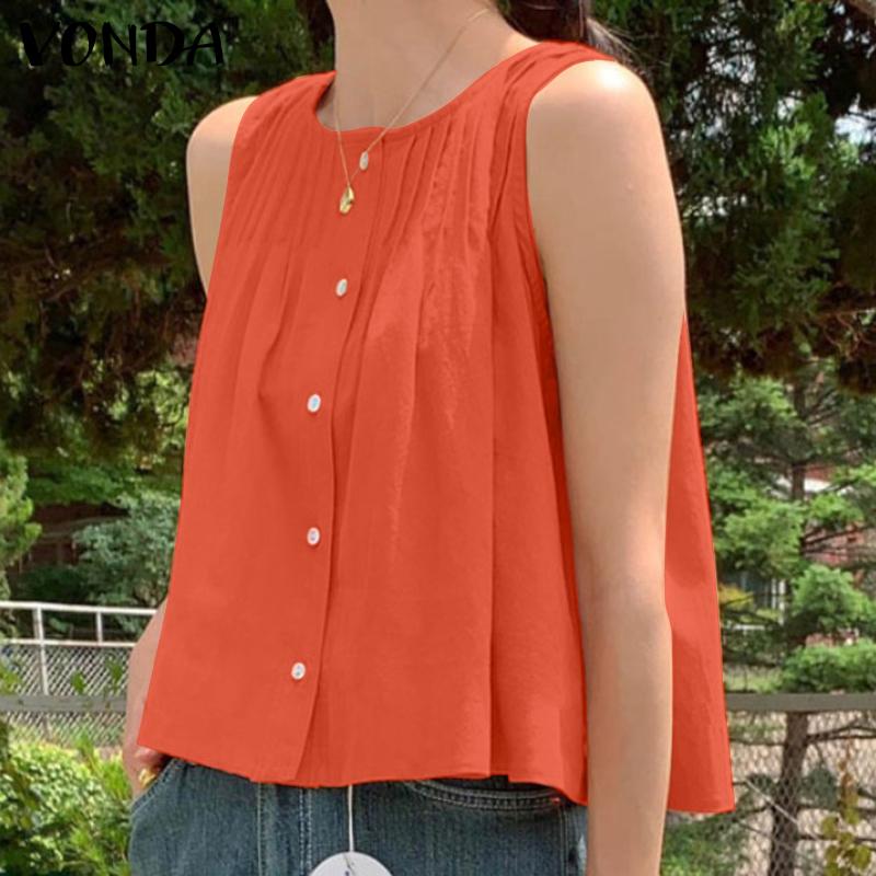 

Женский жилет без рукавов VONDA, плиссированные повседневные свободные топы