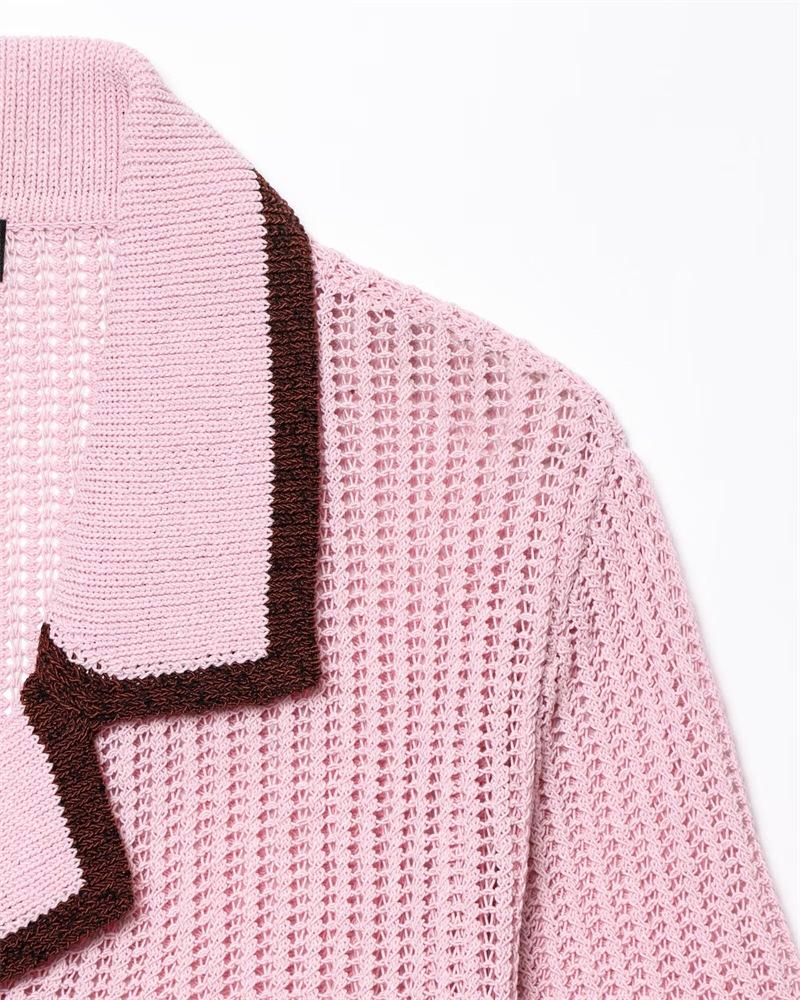 TAOP&ZA Women's Summer Commuter Knitted Shorts Set with Turn-Down Collar and Short Sleeves