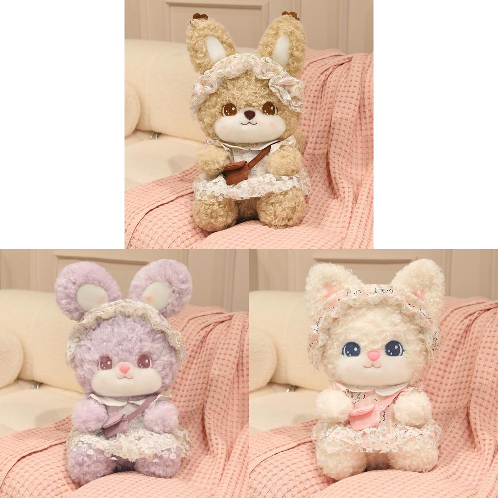 Cartoon Cat Squirrel Rabbit Plush Toy With Pp Cotton Filling For Kids Birthday Gift