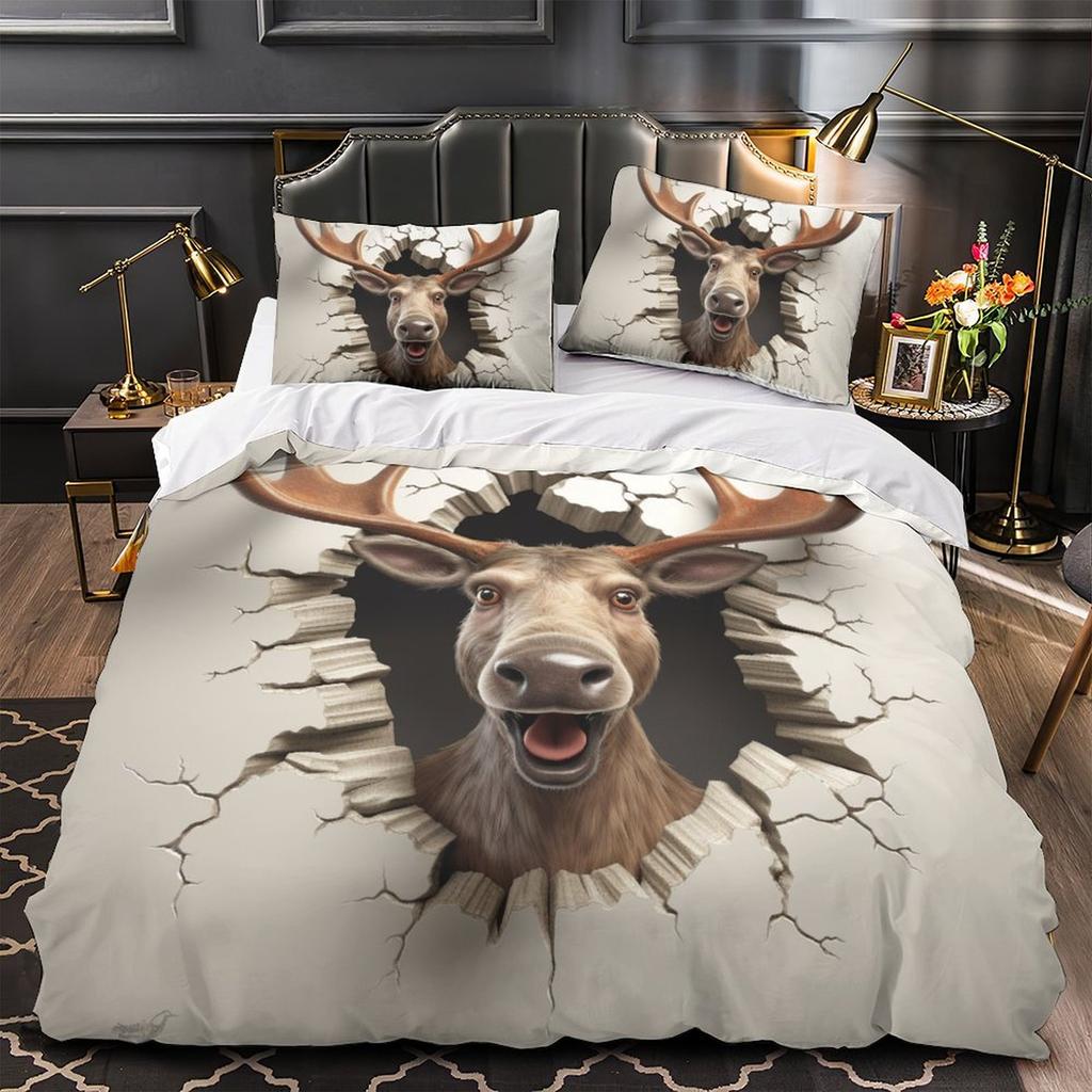 3D Cartoon Animal Bedding Set Kid Boys and Girls Teens Duvet Cover Pillowcases 2/3pcs for Single and Double Bed Birthday Gifts