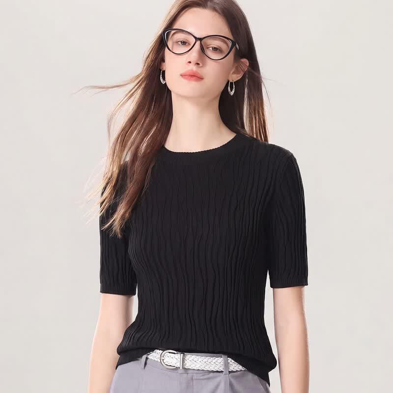 Snowforte Women s Pure Color Knit Short Sleeve T-Shirt S