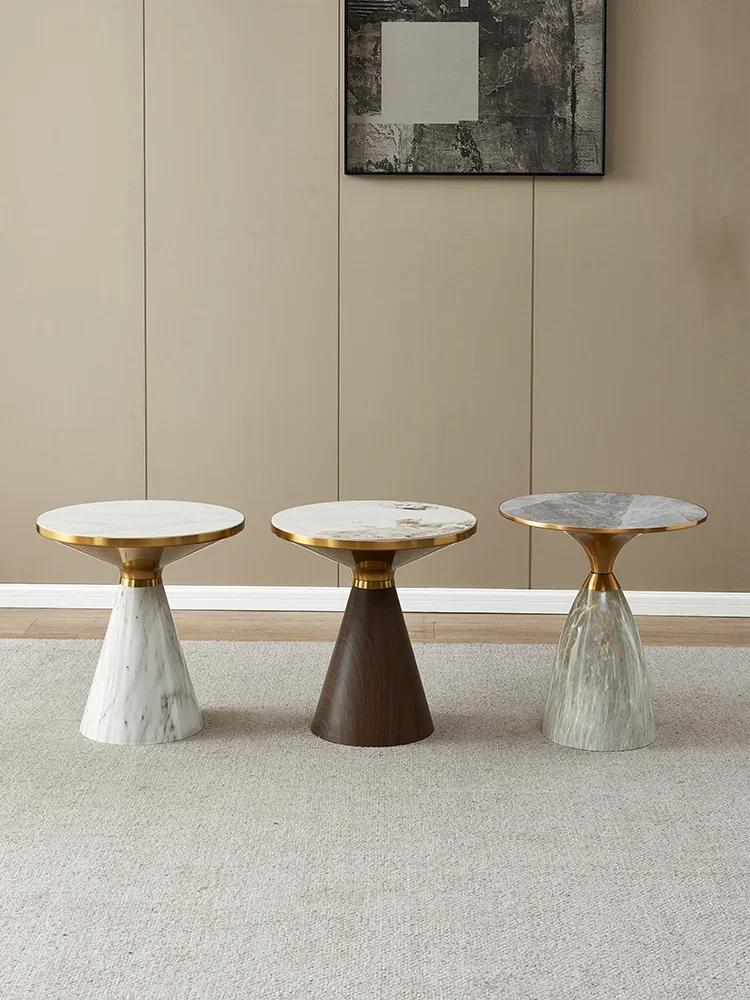 Light Luxury Round Coffee Table Modern Simple Exquisite Household Corner Table Living Room Sofa Side Table Rock Plate Small