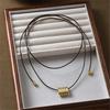 Tooxika Fashion Simple Square Circle Pattern Necklace Wax Rope Multi-Wear Long Collar Bone Sweater Chain