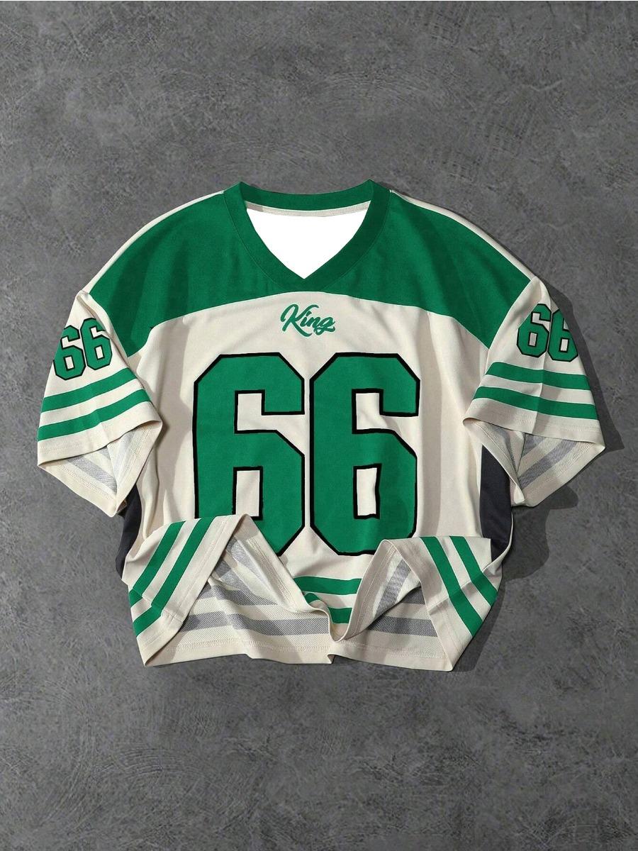 

NO.66 3d Print Мужская летняя футболка с V-образным вырезом, спортивная, повседневная, с коротким рукавом, повседневная, летняя, мужская, гоночная футболка S