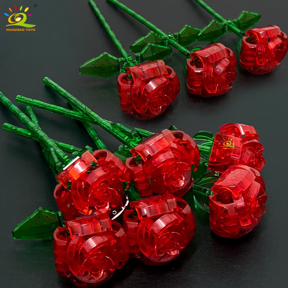 MOC Rose Flower Model Building Blocks DIY Eternal Bouquet Bricks Kits Toy For Children Girl Home Decoration Xmas Gift