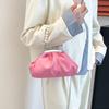 French Elegant Women Pu Shell Shoulder Bags Large Capacity Ladies Clip Crossbody Bag Pleated Cloud Design Pearl Handbags Clutch