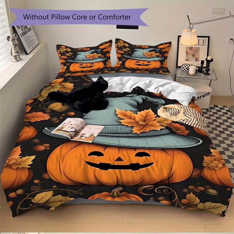 3pcs Halloween pumpkin Bedding Set, Suitable for Bedroom Decoration, (Includes 1 Duvet Cover And 2 Pillowcases, Quilt Not Included) yy250822183