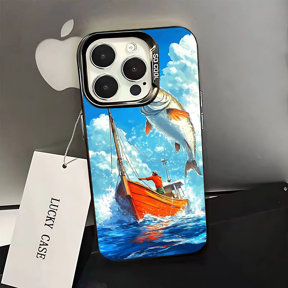 Karpfenfisch Angelrute coque Handyhülle Für iPhone 16,15,14,13,12,11,Pro,XS,Max,Plus,Mini,SE Schwarz Candy Matt Stoßfeste Hülle