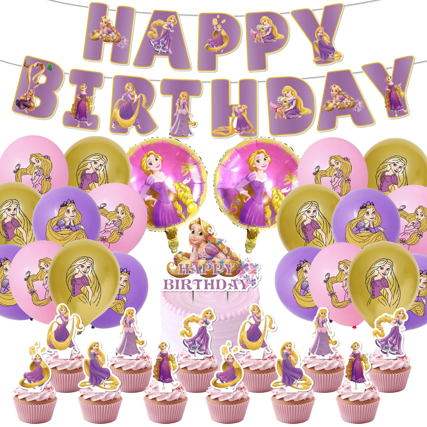 

Rapunzel Birthday Decorations, Tangled Aluminum Balloons, Birthday Decorations, Balloon Set, Happy Birthday Garland, Cake Topper, Happy Birthday