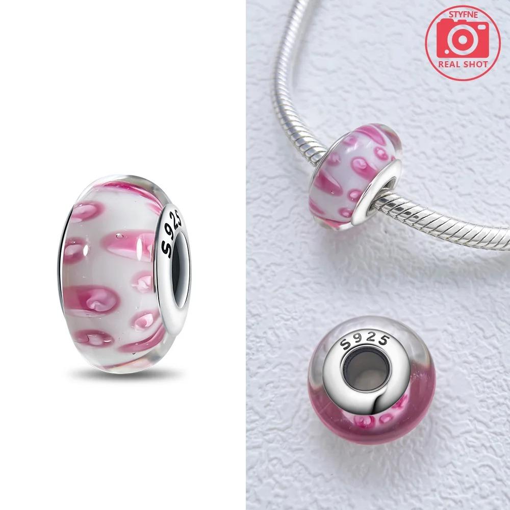 Original Rosa Glasperlen Blaue Romantische Perlen 925 Silber Charms für Frauen DIY Schmuckherstellung Armband Passend