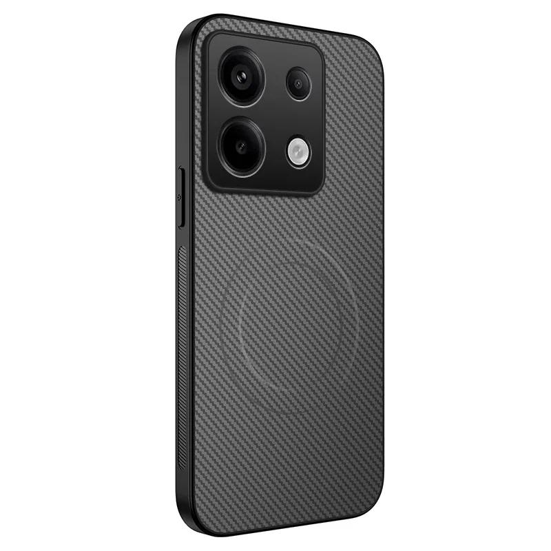 Carbon Fiber Pattern PU Silicone Phone Case For Redmi Note 13 Pro Plus 13C 5G 4G Magnetic Wireless Charging Soft Back Cover Case