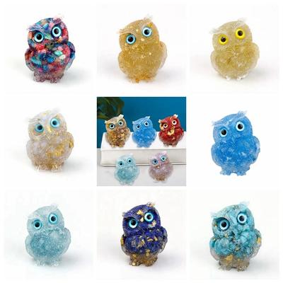 Natural Crystal Stone Gravel Ornament Owl Animal Crafts Hand Made Small Figurines DIY Resin Table Decor Home Decor Collect Gifts