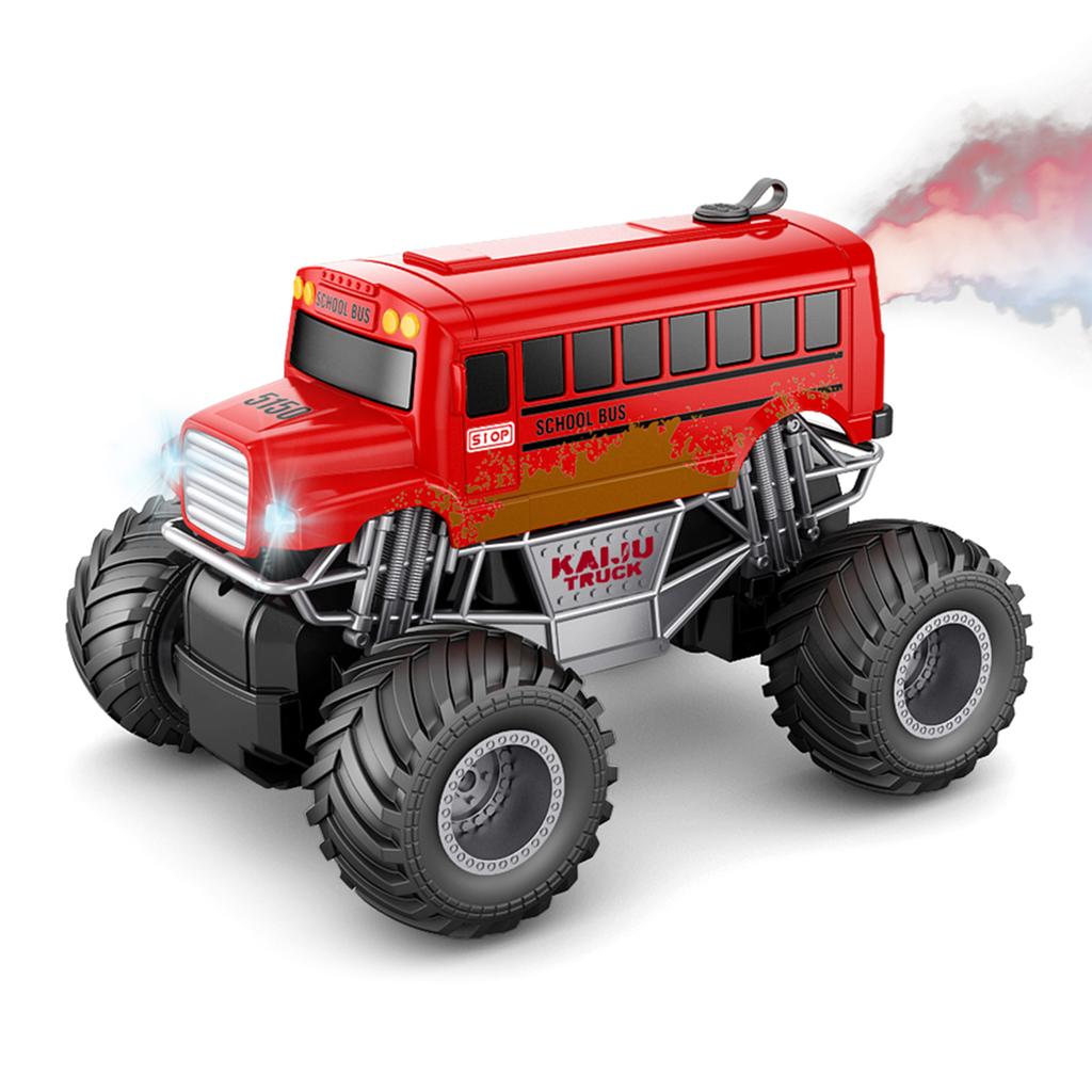 Fjernkontrollbil, 1: 16 Fjernkontroll Spray Skolebuss med LED-lys Simulert Off-Road