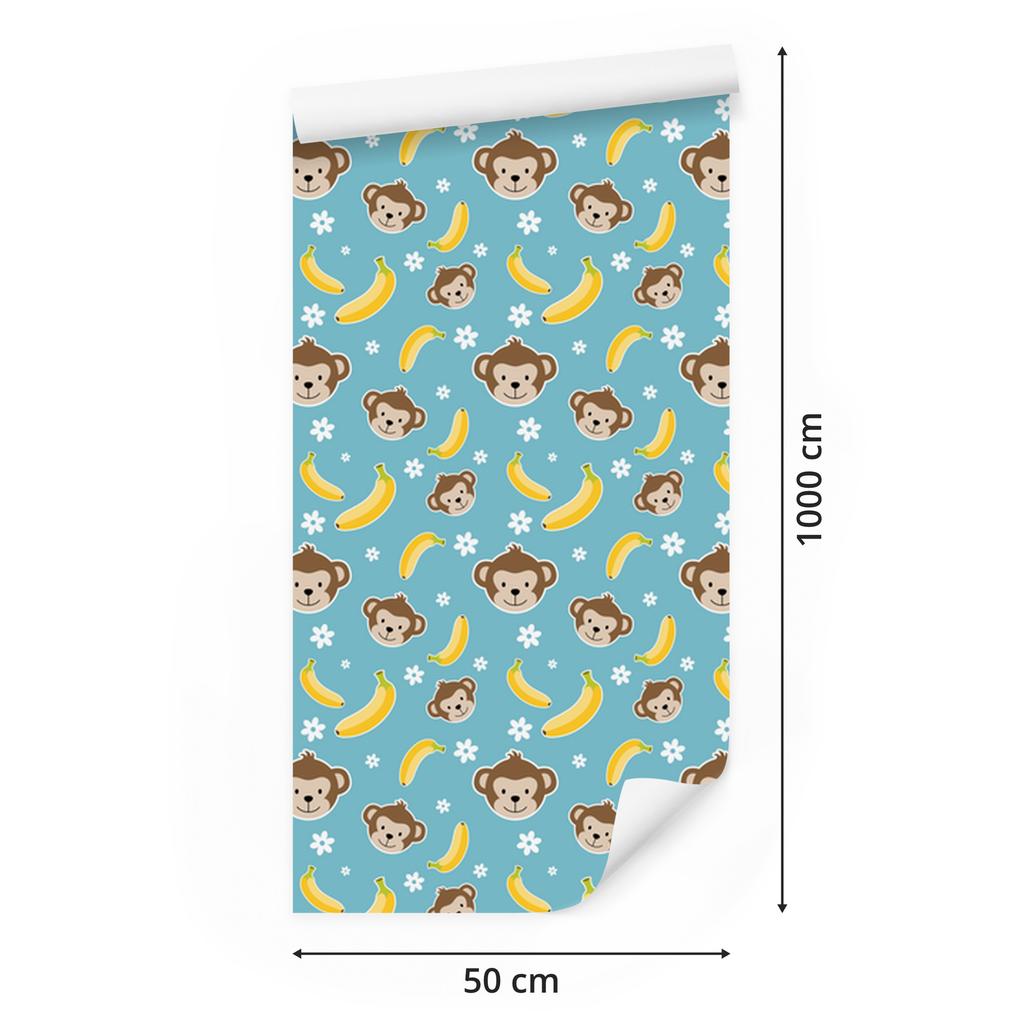 Monkey Wallpaper Turquoise and Beige for Living Room and Bedroom 50x1000