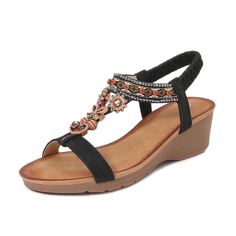 Travel slope heel sandals women's new ethnic open-toe matte travel women's shoes