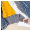 Maglietta invernale oversize da donna, maglione in denim con scollo a V, pullover patchwork, maglia basic blu alla moda, maglione largo