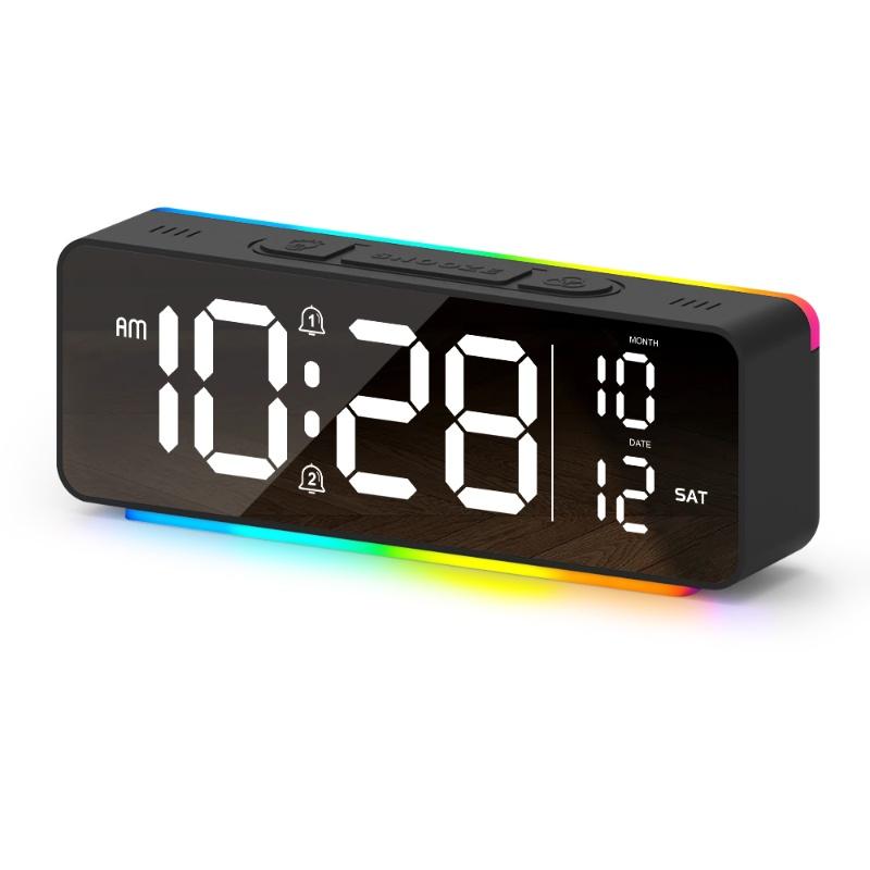 

USB Powered Digital Alarm Clock with 11 Colors Mood Light Date Week 2 Alarm 12/24H Night Mode Unlimited Snooze Table LED Clock чёрный