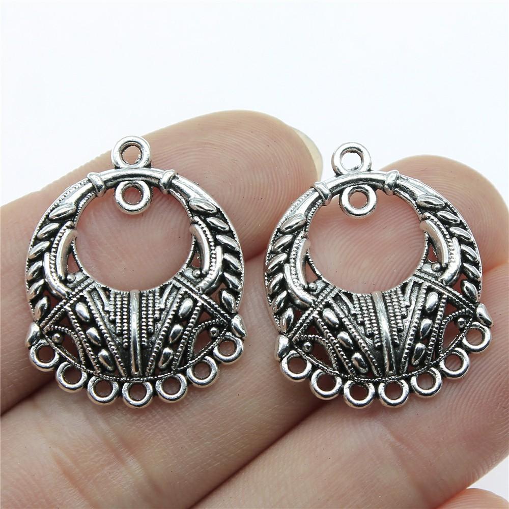 10pcs Round Earring Connector Charms For DIY Vintage Chandelier Earring Making Antique Silver Plated Findings Accessories