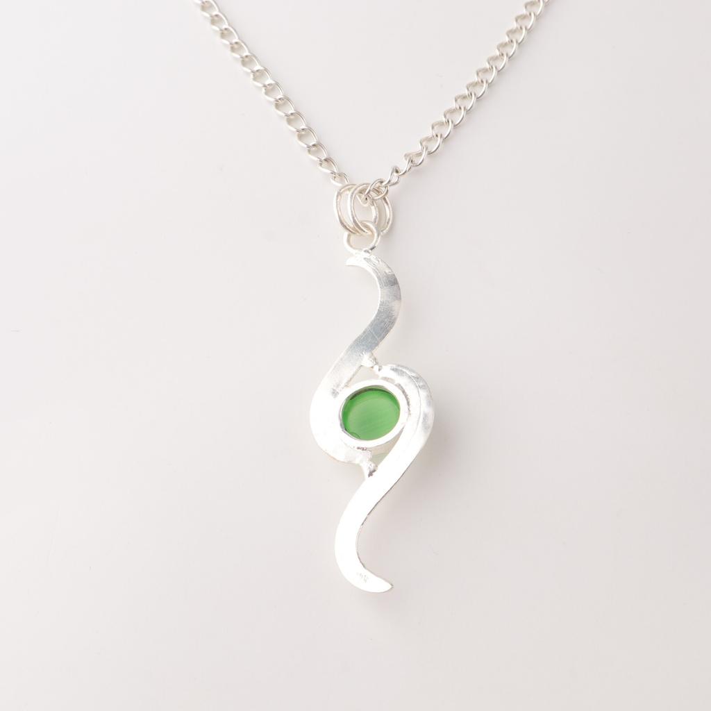 Green cat's Eye Gemstone 925 Stamped Silver Jewelry Handmade Green Stone Pendant PP-44-39