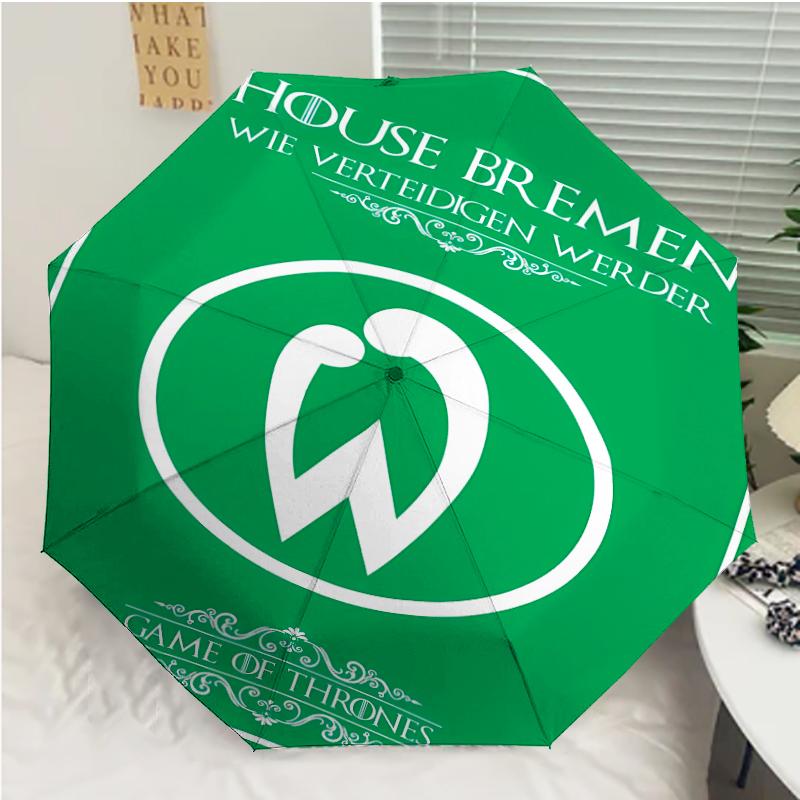 Werder Bremen LOGO Print Automatic Umbrella, 8 Rib Iron Frame, Plastic Handle, Suitable for Outdoor Travel &Daily , Ideal Gift
