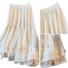 Retro Forest-Style Lace Mesh Cotton Midi Skirt for Women