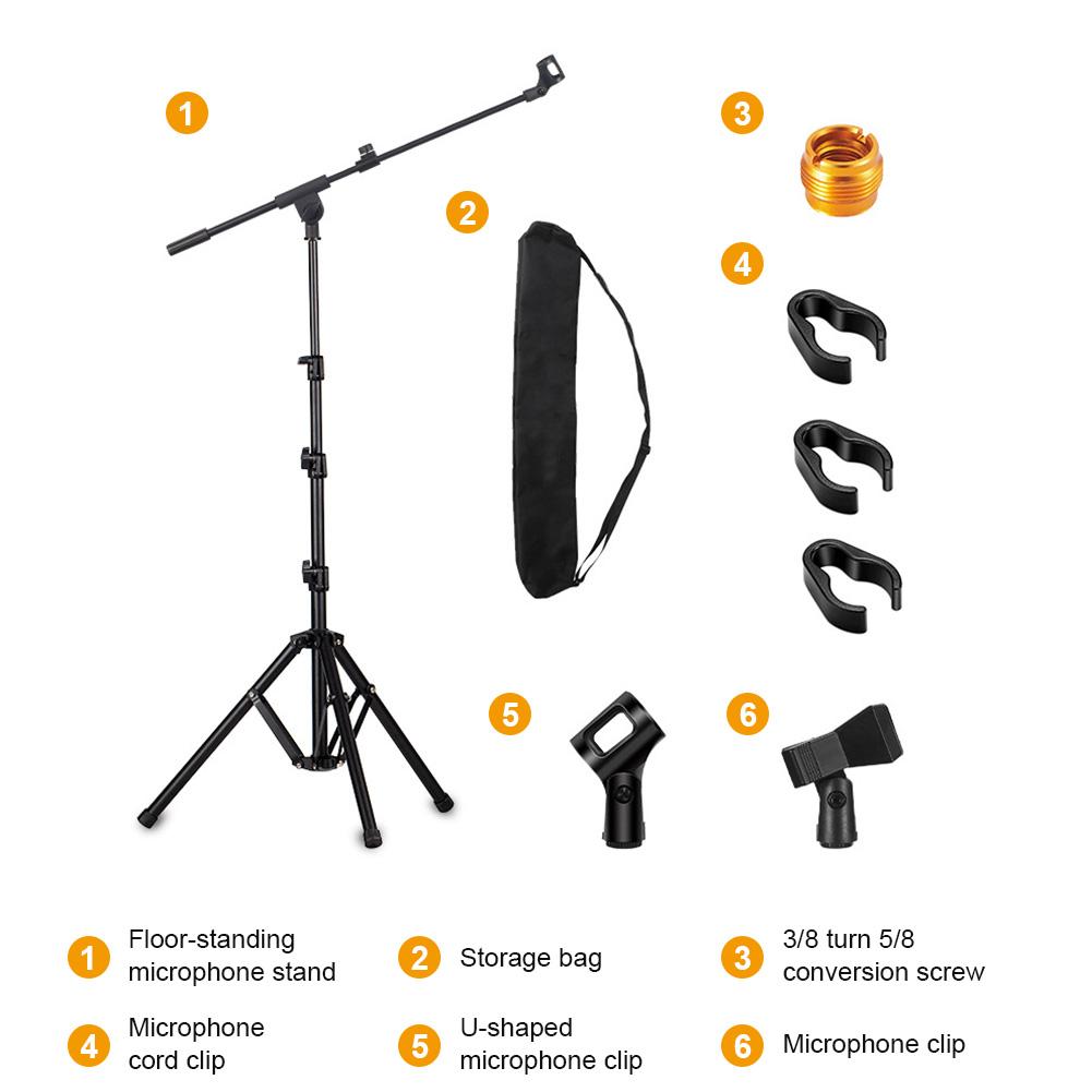 Floor Mic Stand Tripod Boom Arm Microphone Holder Height Adjustable Mic Holder Suitable for Any Microphone Performance Singing