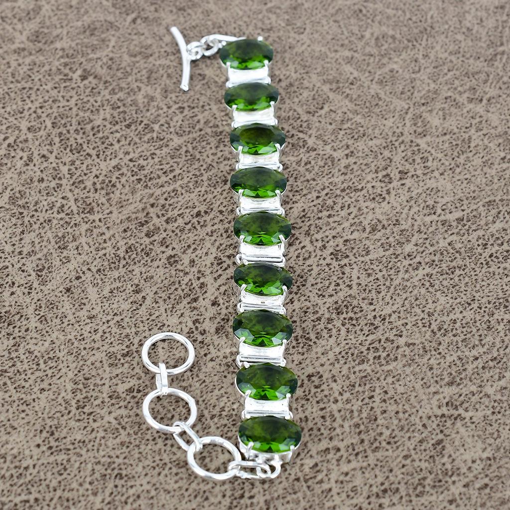 Peridot Gemstone Handmade 925 Sterling Silver Bracelet 7-8" KKG-142