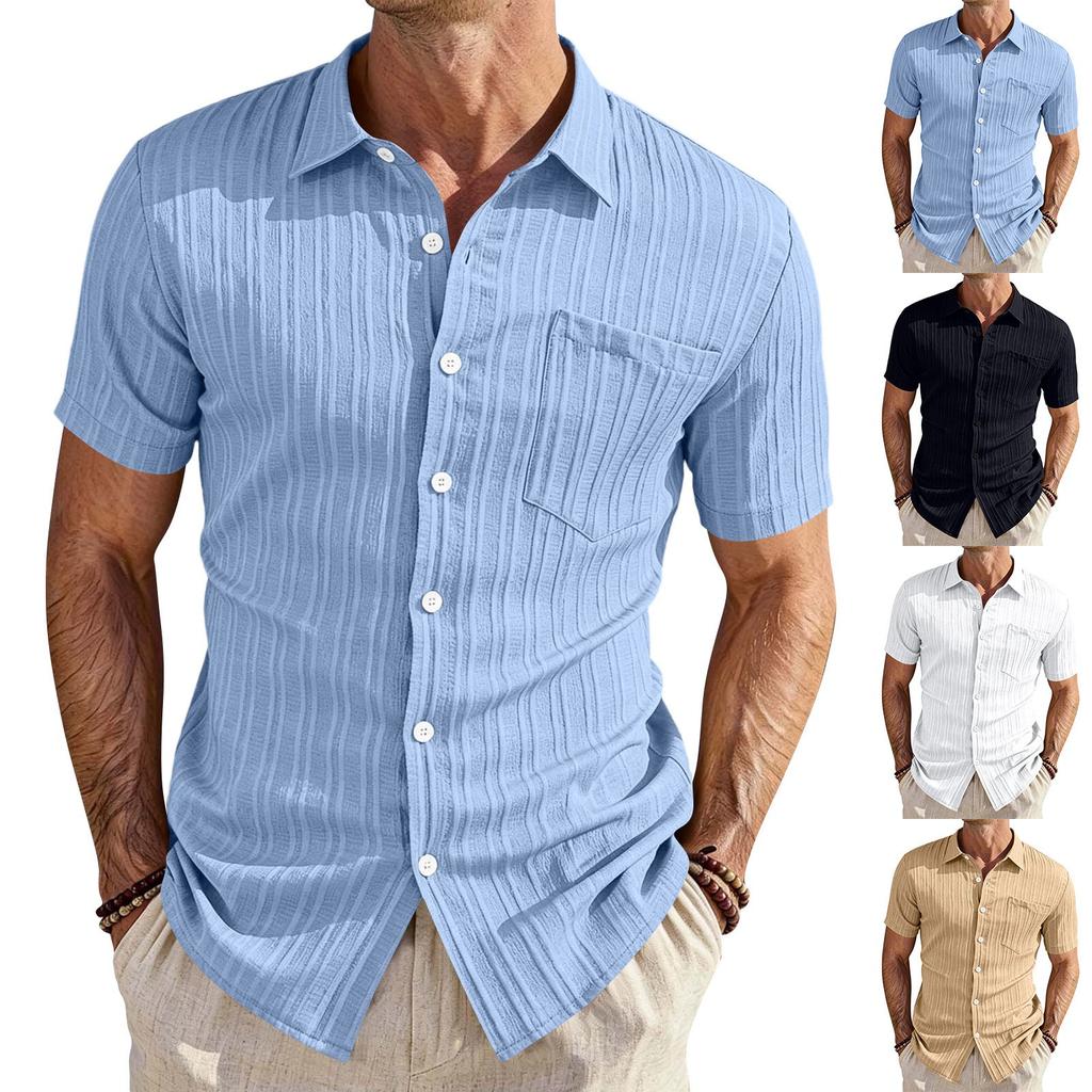 Men's Lightweight Breathable Button Up Casual Shirt Short Sleeve Relaxed Fit Summer Shirt with Chest Pocket and Collar for Everyday Wear