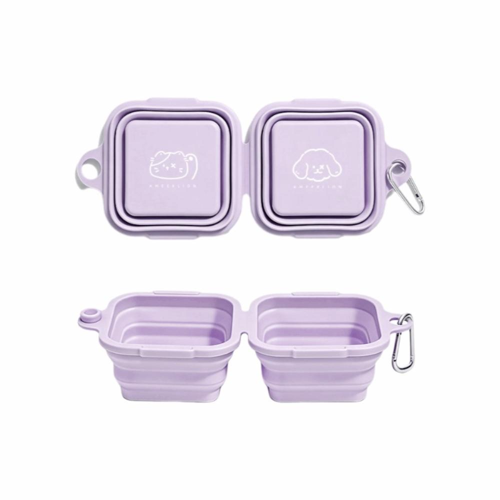 Leakproof Silicone Folding Pet Bowl Dual Bowl Dog Food Feeding Basin Cat Water Bowl Dog Feeding фиолетовый