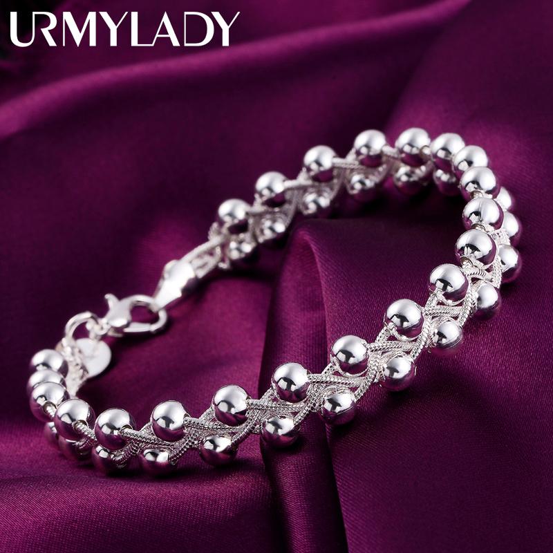 925 Silver Braided Beaded Bracelet for Women Fashion Wedding Party Christmas Gift High Quality Jewelry