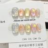 10Pcs Cute Cat Eye Short Press On Nails Christmas Snowman Bow Snowflake Cherry Apple Full Cover Fake Nails Gift
