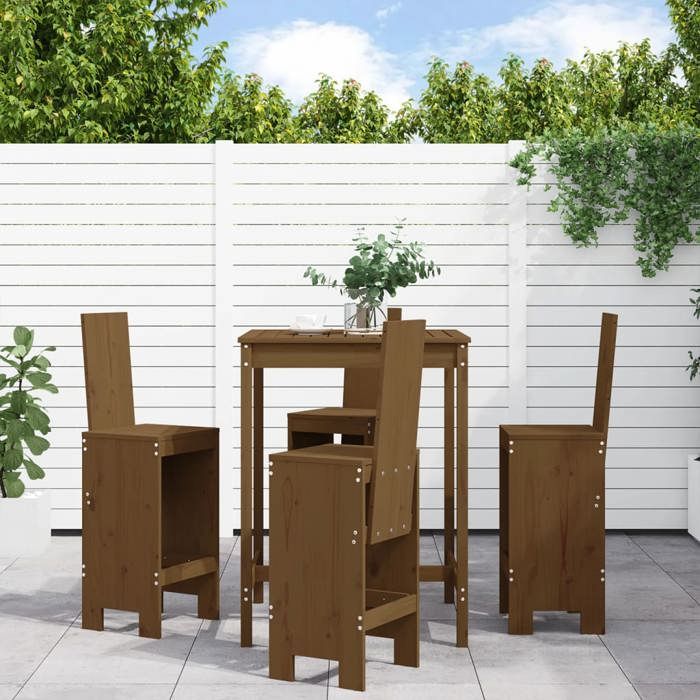VidaXL Ensemble de bar de jardin 5 pcs marron miel bois de pin massif, ensemble de pub, ensemble de bar de patio, ensemble 3157772