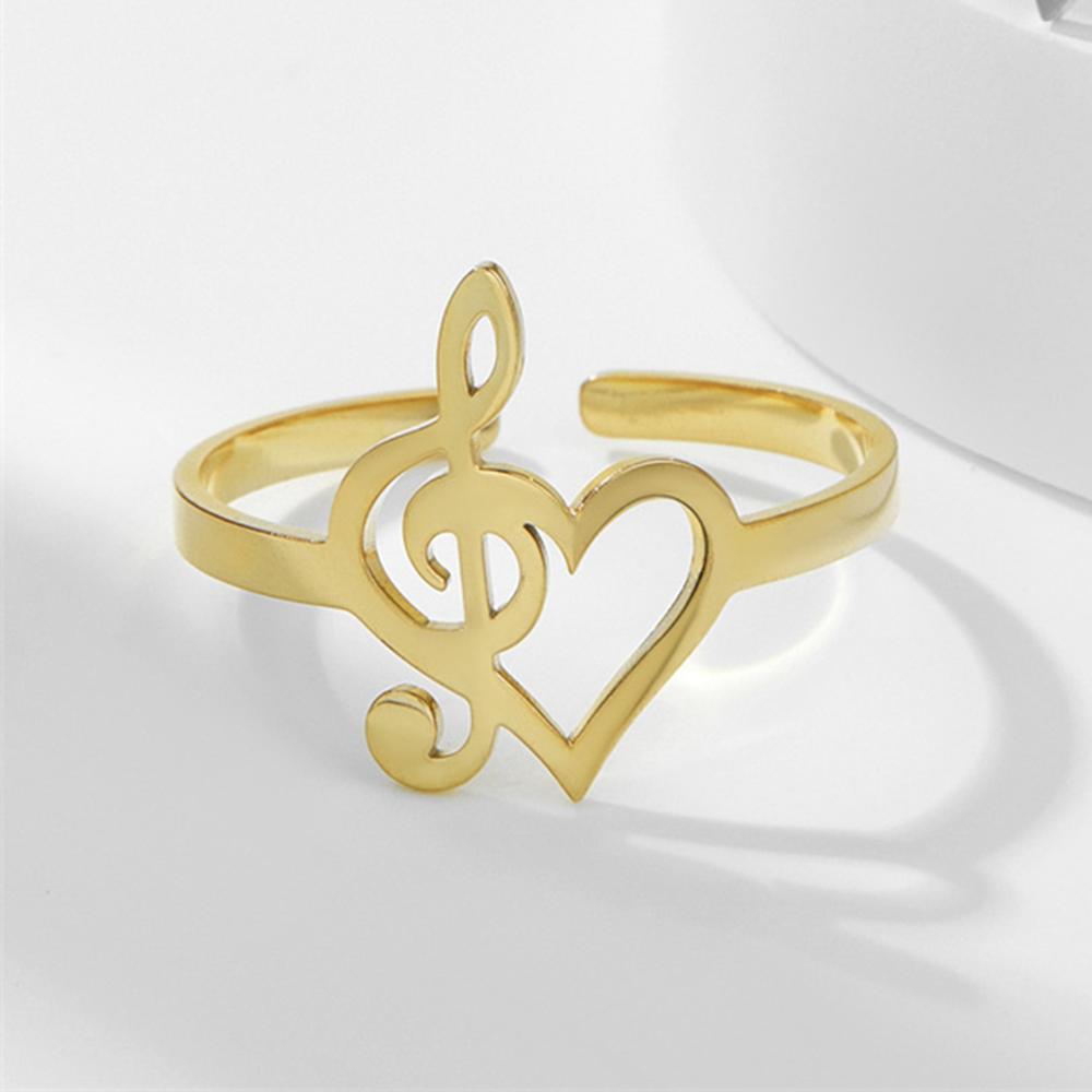 Cazador Adjustable Rings for Women Heart Musical Note Stainless Steel Finger Ring Jewelry 2026 Anniversary Birthday Wedding Gift