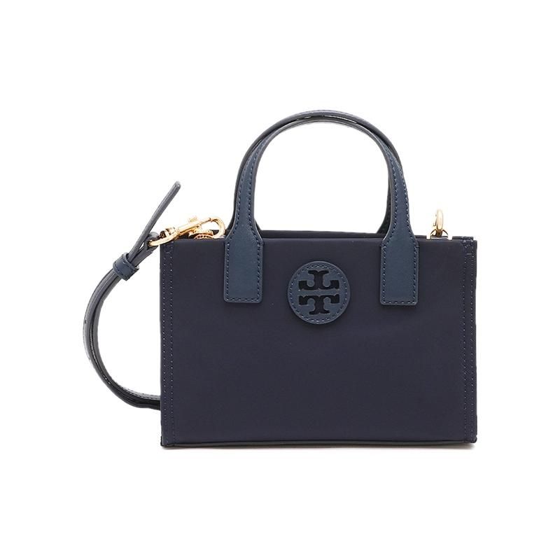 

Tory Burch Ella Double T Logo Cutout Patch Solid Simple Nylon Tote Bag Shopping Bag Shoulder Crossbody Handbag Mini Women tote Navy-Blue 146437-405 Basic Set (Bag+Dust Bag)