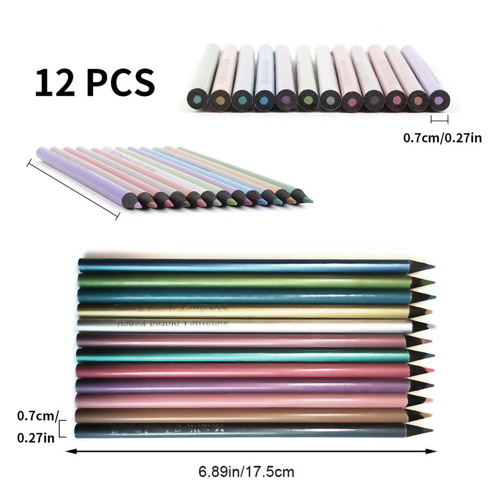 12 Colors Metallic Colored Pencil Colored Drawing Pencil Sketching Pencil Painting Colored Pencils Art Supplies Color Pencil Set