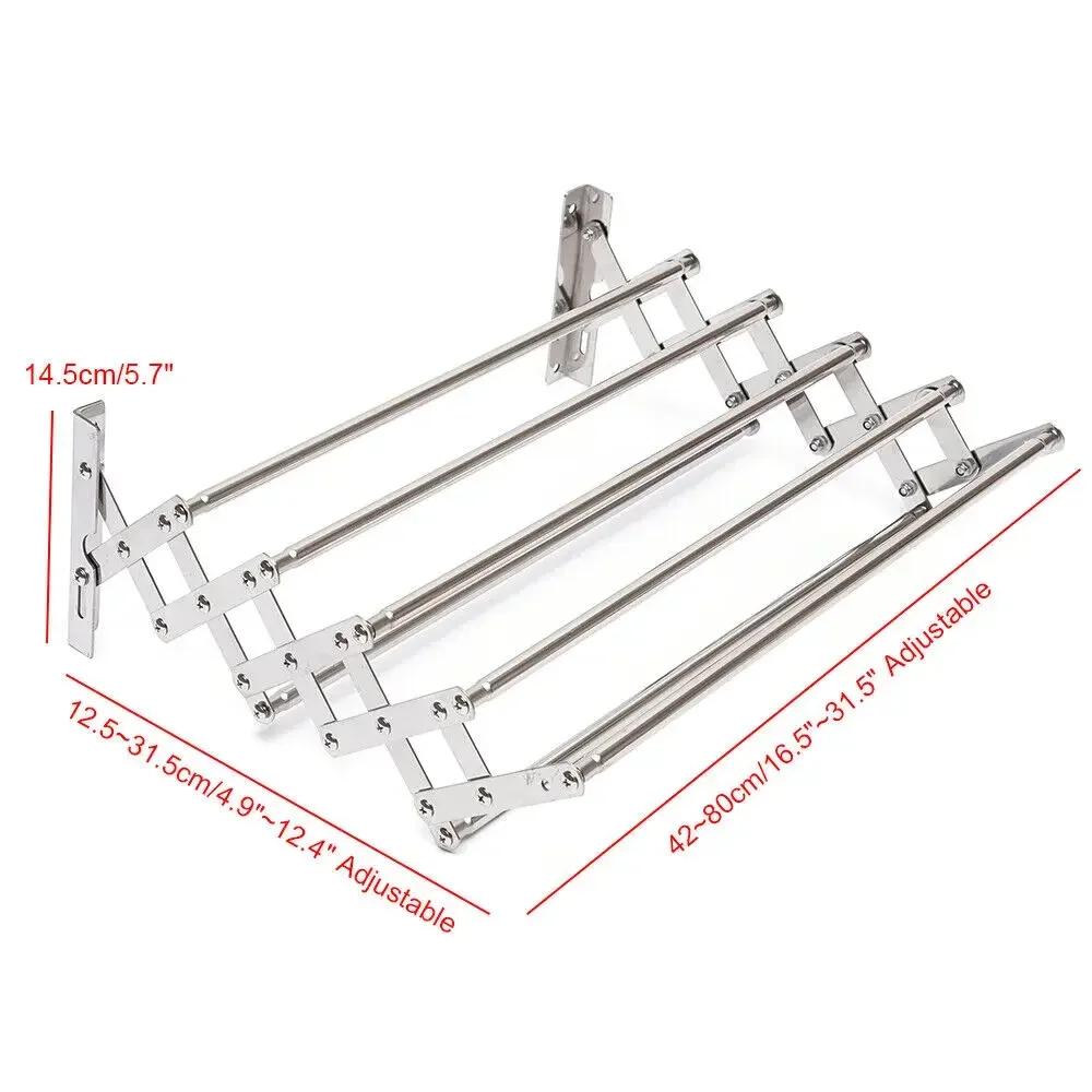 Wall Mounted Clothes Drying Rack Shelf Folding Dryer Hanger Stainless Steel Foldable, Drying Rack Wall w/5-Rods For Laundry Room