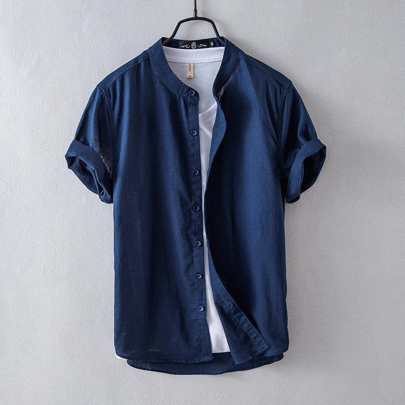 Men's Chinese Stand Collar Linen Shirt - Short-Sleeve, Loose Fit, Summer Casual Trend