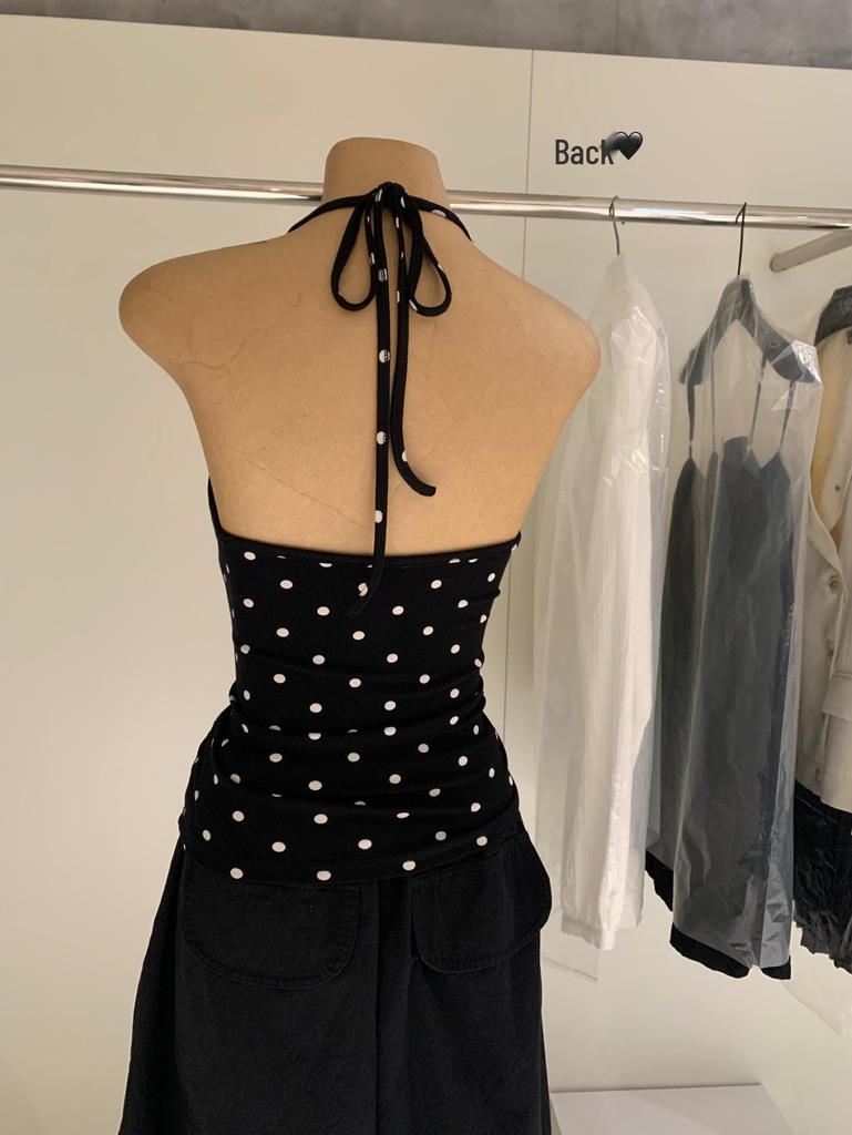 Polka Dot Color Block Halterneck Cami Top - Spring/Summer Women's Fashion