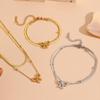 Cross Stainless Steel Double-Layer Bow Knot Anklet with Colorfast 18K Electroplated Bead Clasp