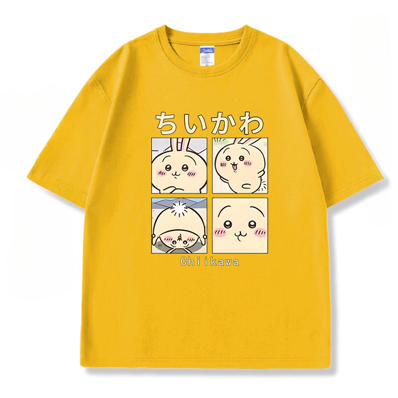 Chiikawa rolig söt fyrfaldig mönster T-shirt sommar vardaglig trend 100% bomulls T-shirt mode bekväm lös herr T-shirt