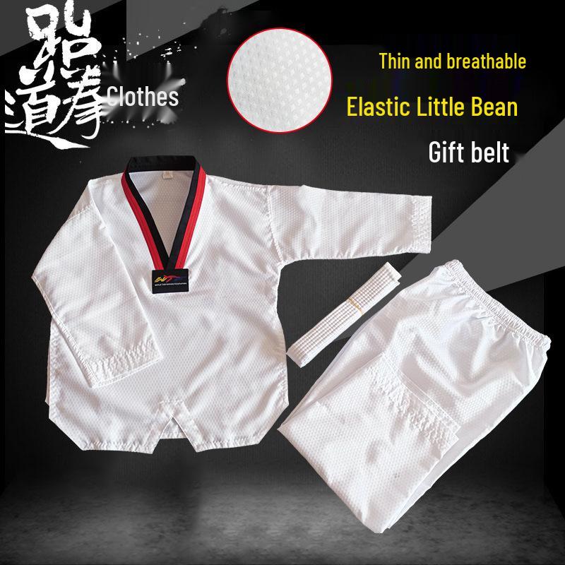 Children's Taekwondo Dobok: Breathable, White, Long-Sleeved Set for Martial Arts Training and Competition - Suitable for Spring and Autumn.